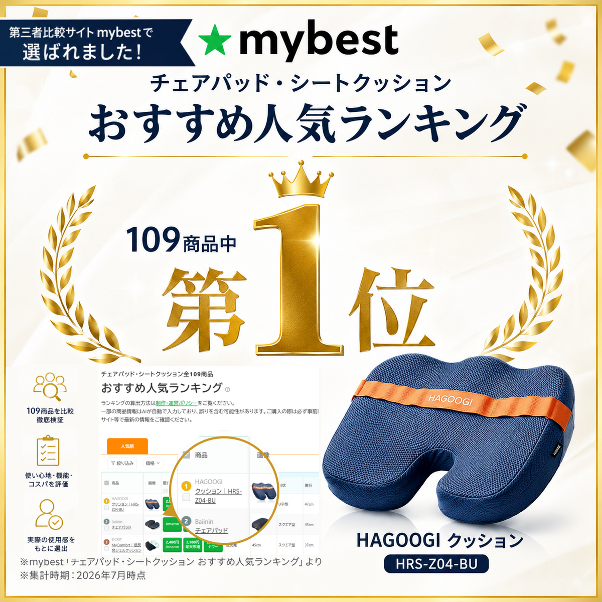 低反発クッション・座布団｜椅子・デスクワークに HAGOOGI HRS-Z04