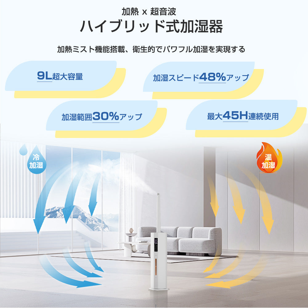 HAGOOGI 加湿器 9L 超音波式加湿器 UVライト 除菌 乾燥対策 3段階の