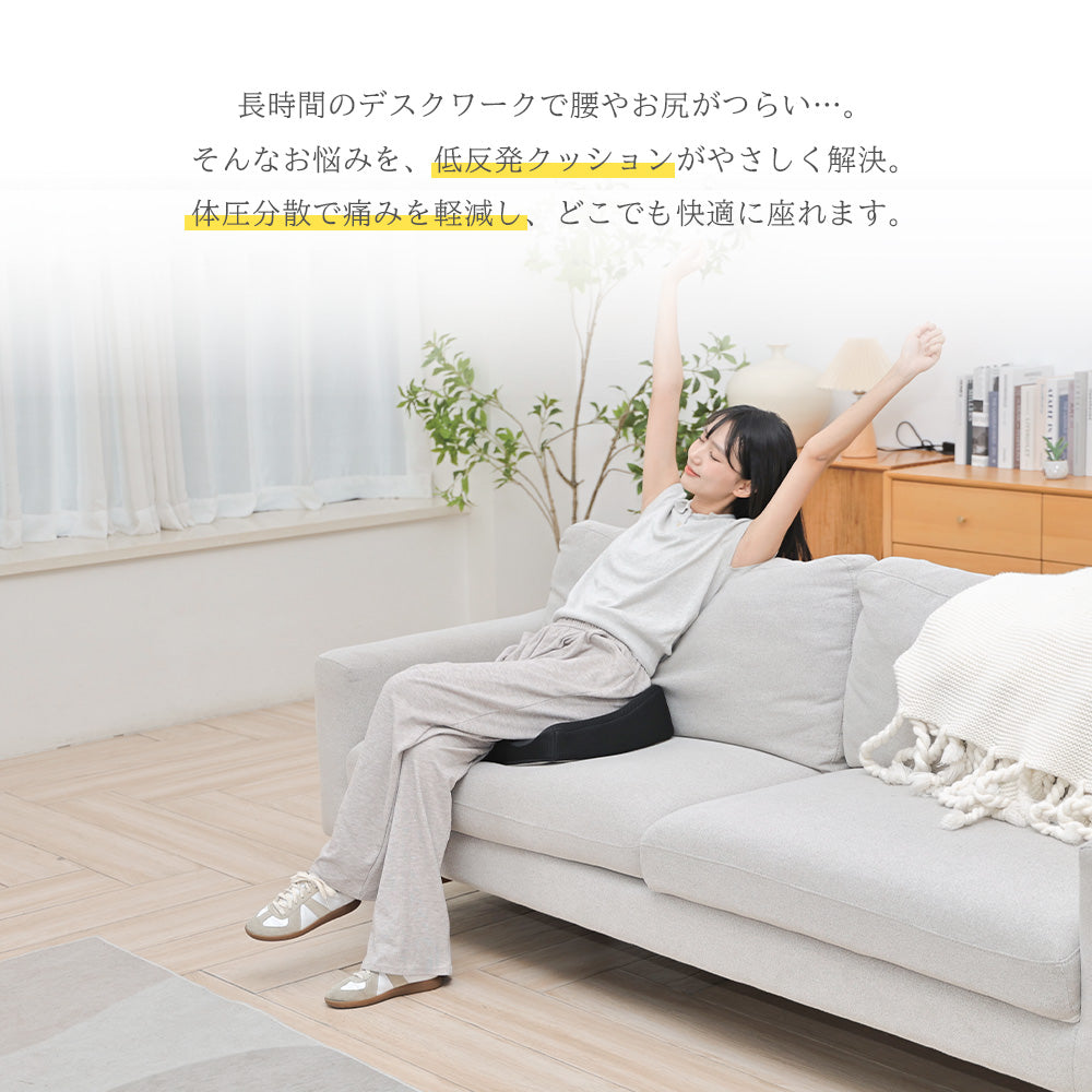 クッション 座布団 低反発 体圧分散 腰痛対策 通気性抜群 座り心地快適 尾てい骨ケア 痔対策 姿勢改善 在宅勤務向け 椅子用 オフィス・車・自宅兼用 洗えるカバー