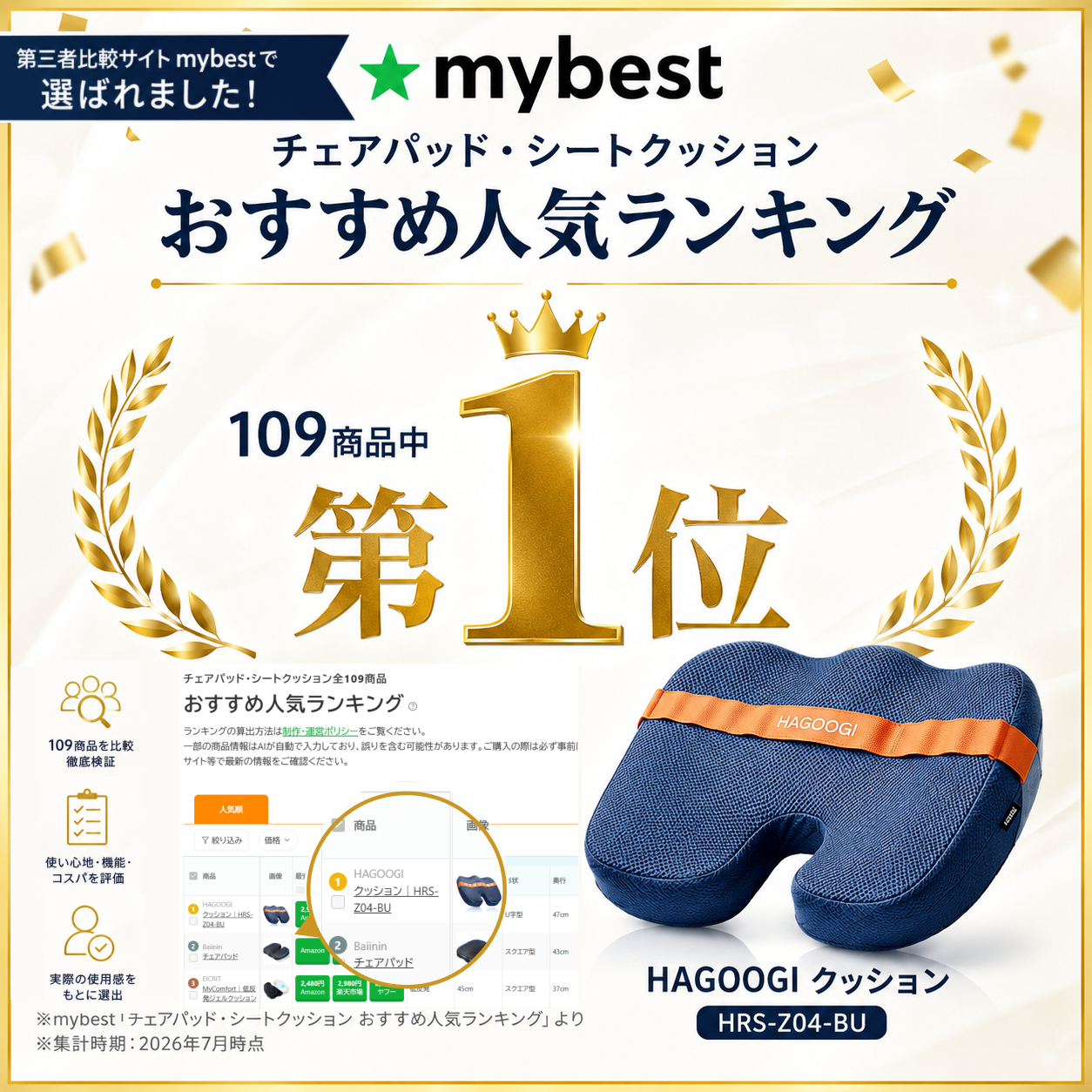 低反発クッション・座布団｜椅子・デスクワークに HAGOOGI HRS-Z04