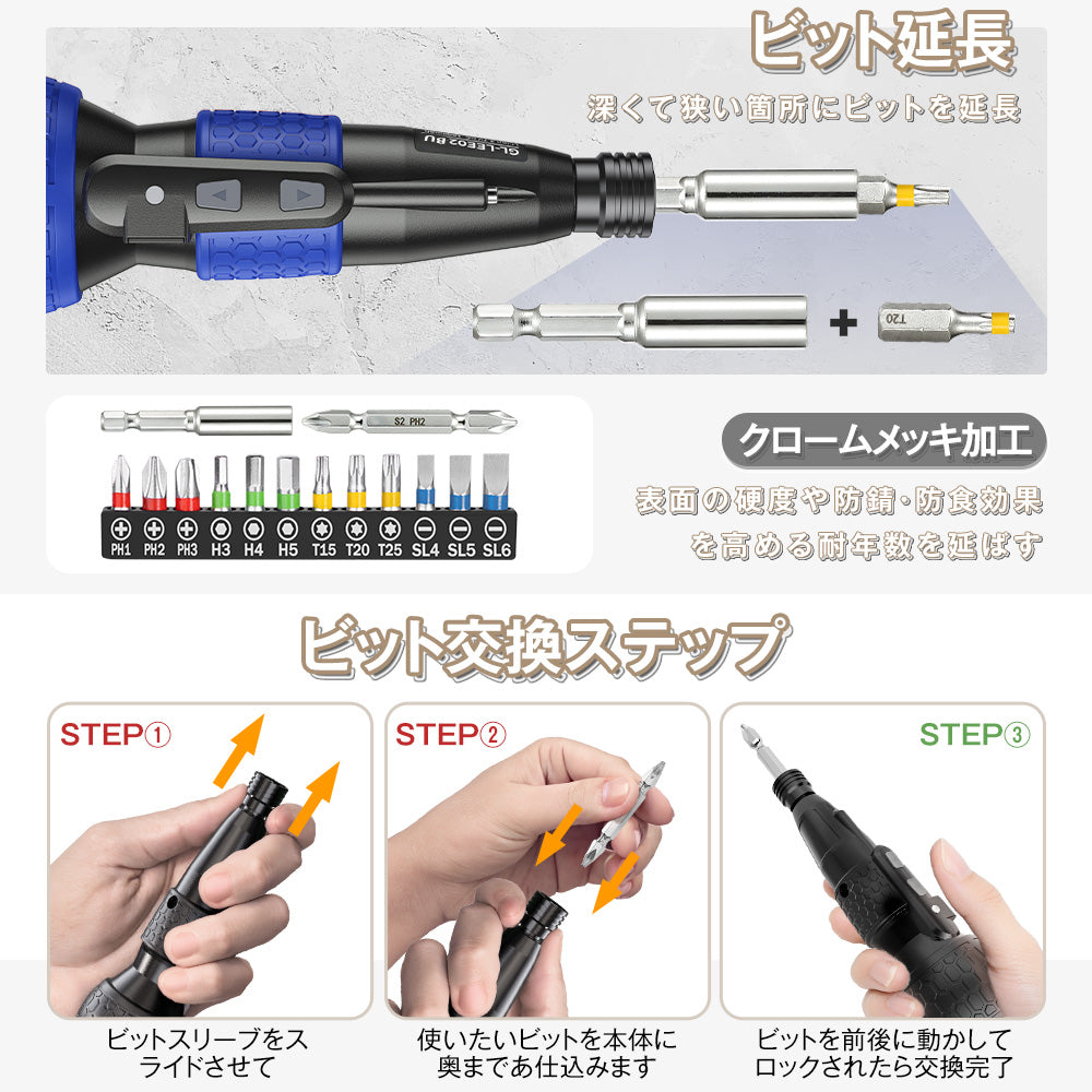 Yacooda 電動 ドライバー 磁石付き ドリル ドライバー 連続使用時間80分 初心者対応 小型  電動4N.m 手動10N.m  USB-C充電式