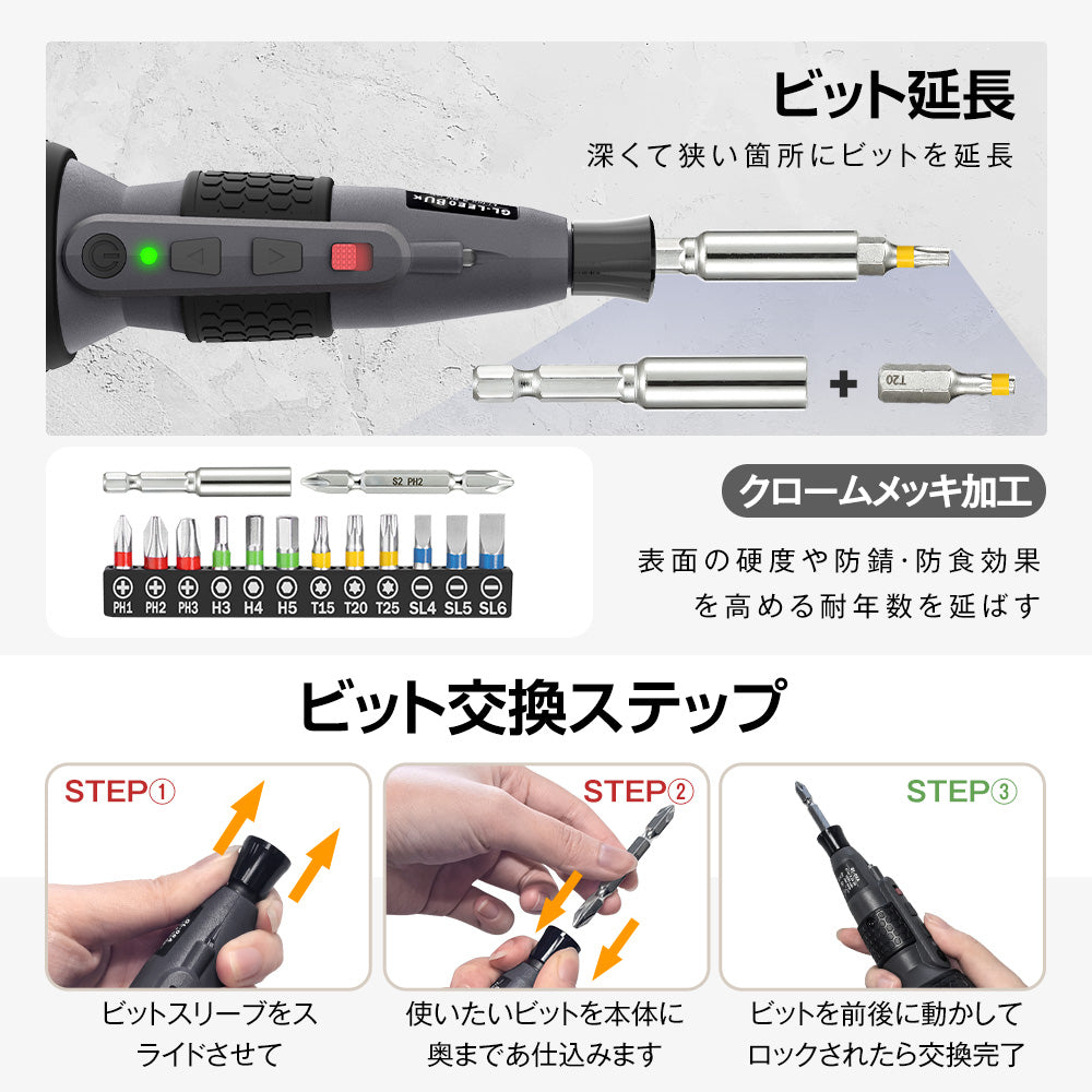 Yacooda 電動 ドライバー 小型 強力 トルク3段階調節 1800mAh大容量 電動4N.m 手動12N.m USB-C充電式 高輝度LEDライト 軽量 DIY 操作簡単 女性/初心者対応 電動ドリル