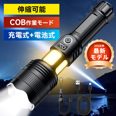 HAGOOGI(ハゴオギ)  懐中電灯 充電式＋電池式 強力 防災 ledライト モバイルバッテリー機能付き 伸縮可能 持ち運び便利 キャンプ 防災/停電