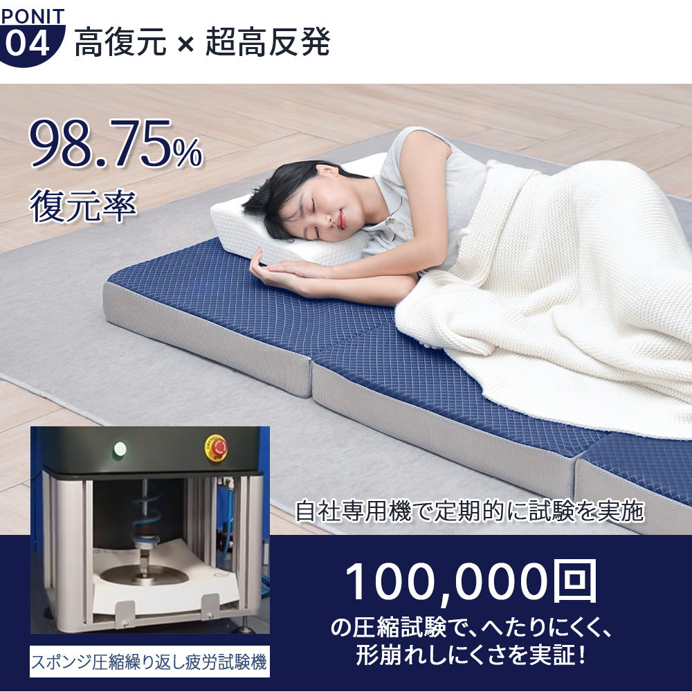 マットレス 高反発 折りたたみ マットレス  三つ折り 26D/190N 体圧分散 省スペース収納 寝心地快適 シングル・ダブル対応 腰痛対策 通気性抜群