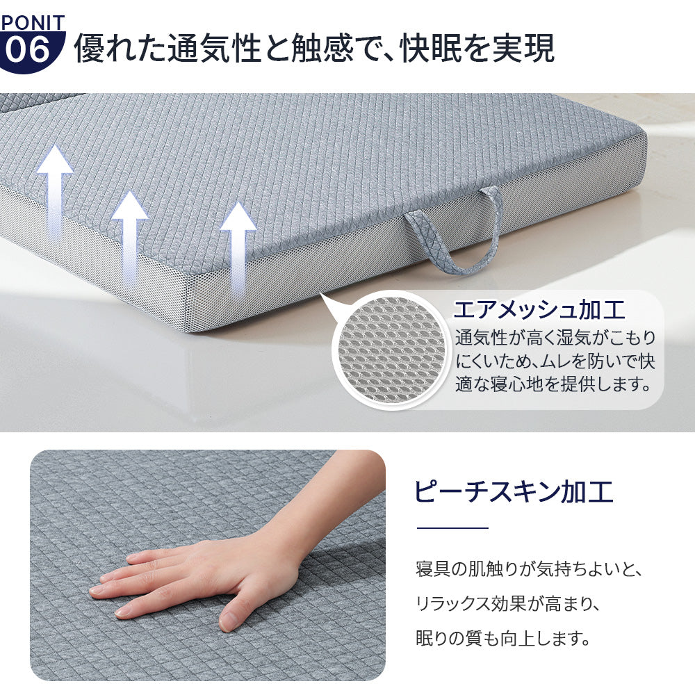 マットレス 高反発 折りたたみ マットレス  三つ折り 26D/190N 体圧分散 省スペース収納 寝心地快適 シングル・ダブル対応 腰痛対策 通気性抜群