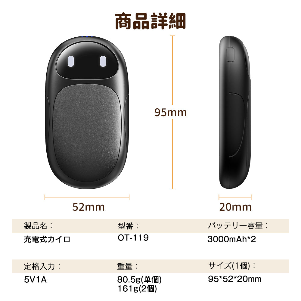 HAGOOGI(ハゴオギ) 充電式カイロ パンダ 可愛い カイロ 軽量 2個セット 6000mAh 電気カイロ 省エネ USB充電式 3段階温度調節