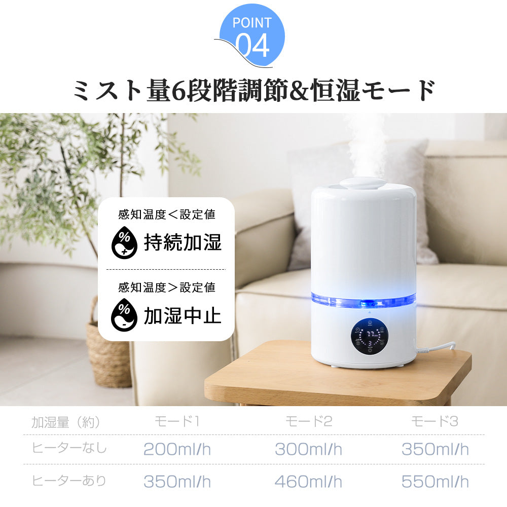 「特売セール：10/25まで終了」HAGOOGI(ハゴオギ) 加湿器  加熱＋超音波式 4.5L おしゃれ アロマ対応 加湿器 小型 卓上 デスク用 超音波式加湿器 ハイブリッド式 加湿器 一人暮らし 湿度設定 上から給水 おしゃれな 加湿器 UV除菌 お手入れ簡単