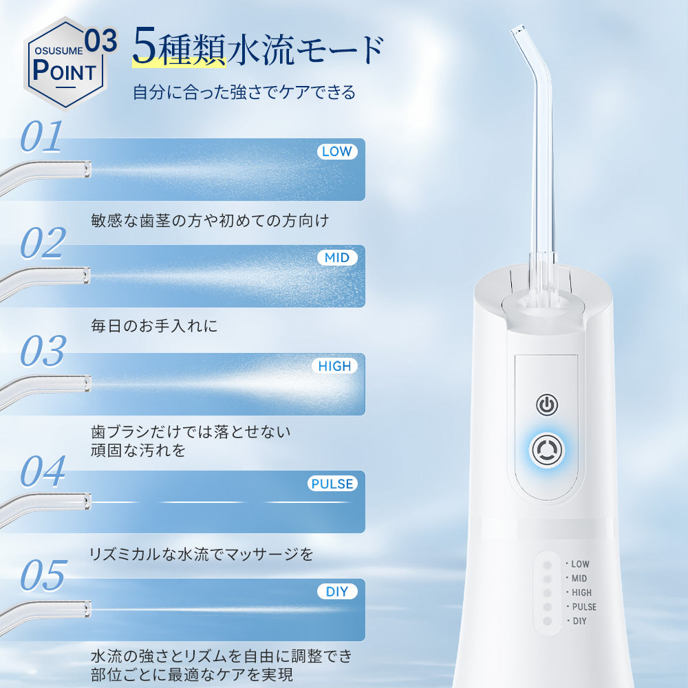 HAGOOGI(ハゴオギ) 口腔洗浄器 ウォーターフロッサー 電動 歯間洗浄器 歯垢除去率99.9% 5段階水圧調整 5種類ノズル付属 400mlタンク IPX7防水 USB充電式 携帯便利 ジェット水流 歯茎ケア 家庭用・旅行用