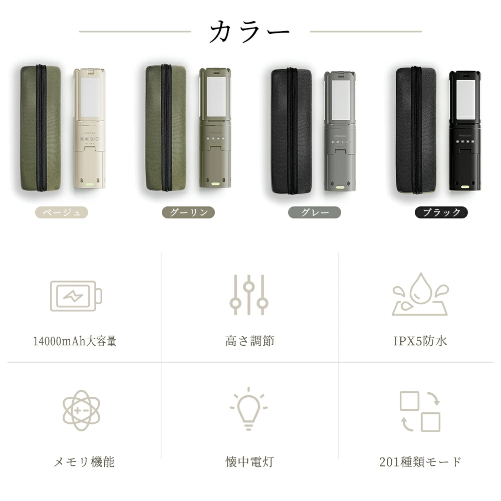 HAGOOGI(ハゴオギ) ライト LEDランタン キャンプ ライト 収納ケース付き スタンド 照明 投光器 作業灯 USB充電式 14000mAh モバイルバッテリー機能付き 電球色 温白色 昼白色 3色切替 SOSモード 折りたたみ式 持ち運び便利 キャンプ /防災/停電